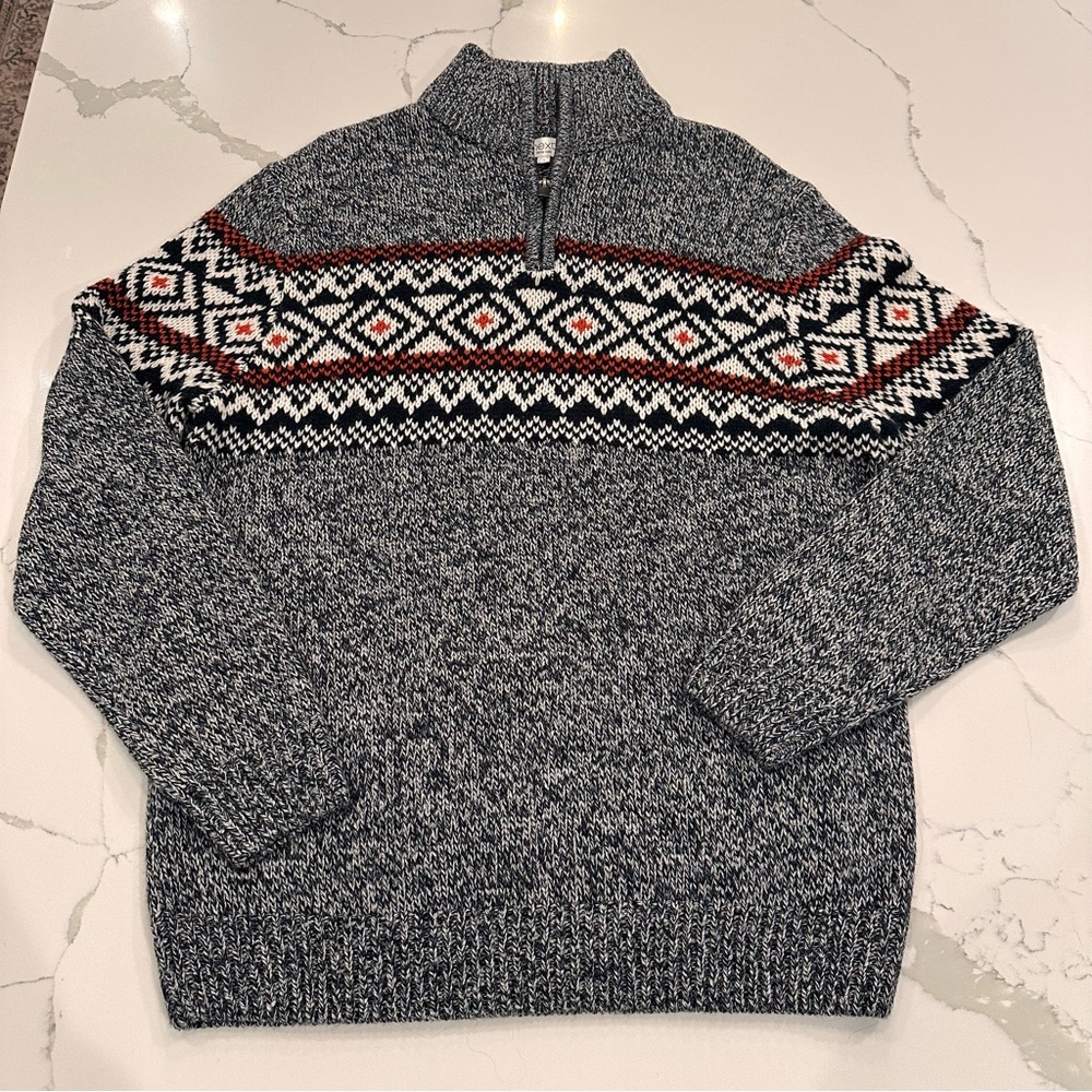 Vintage Next Faire Isle Mock Neck 1/4 Zip Sweater Mens L Wool Blend 90s Y2K Dad